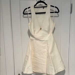 Halston Heritage Cream Plunge Sleeveless A-Line Dress
